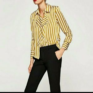 ISO Zara satin gold striped blouse